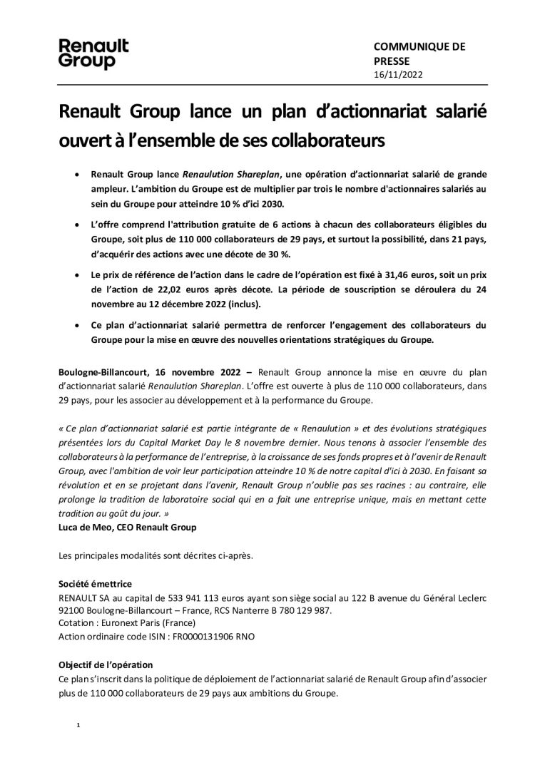 renault renforce l'actionnariat salarié en étendant les opportunités de participation pour ses collaborateurs, favorisant l'engagement et la fidélisation au sein de l'entreprise.